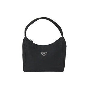 Prada Hobo Handbag One Shoulder Triangle Logo Black